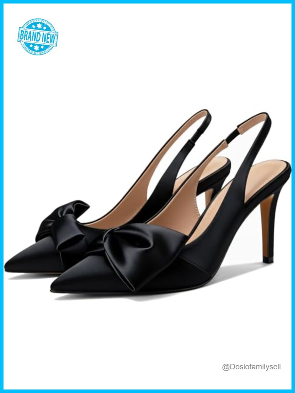Bow-Detail Slingback Pumps Pointed Toe Stiletto Heels Satin